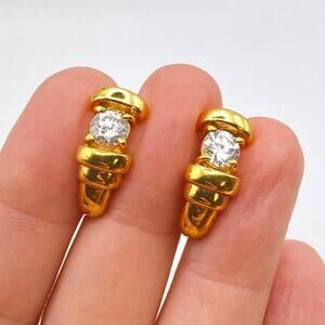 Signed LINDENWOLD 14k Heavy Gold Electroplate Crystal Stud Drop Earrings